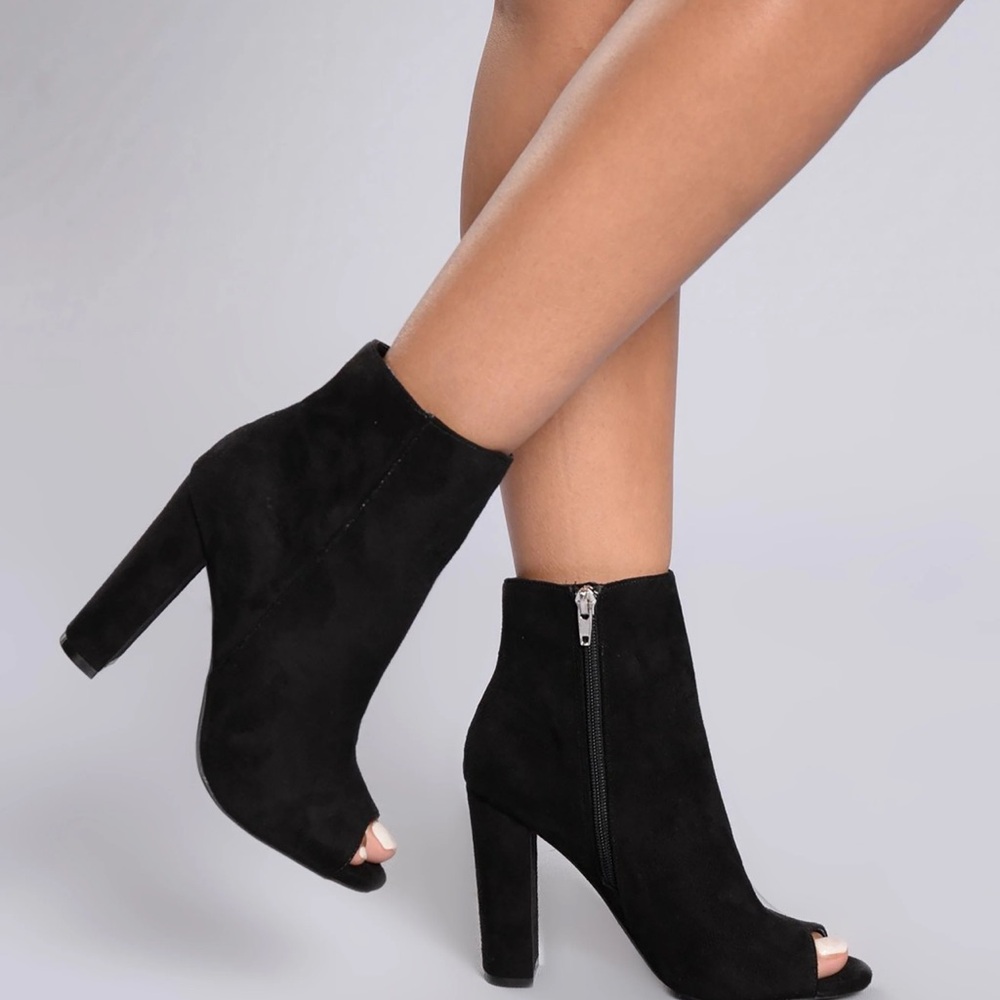 Fashion Nova Black Suede Peep Toe High Heel Ankle Booties